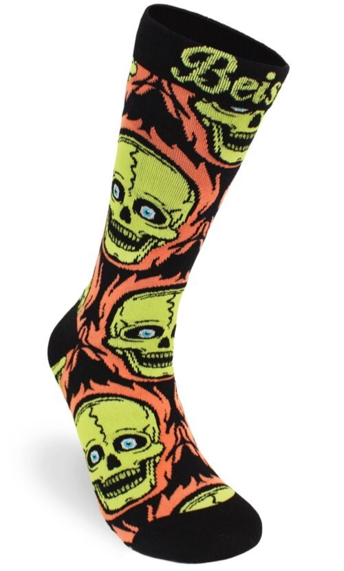 NEW Creepy Co. Beistle FLAMING SKULL Socks Yellow Variant