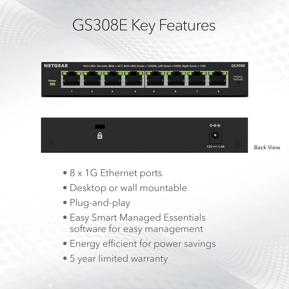 NETGEAR 8-Port Gigabit Ethernet Easy Smart Managed Essentials Switch (GS308E) - Image 2 of 4