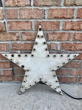 Original Primitive Tin Encased Lighted Wood Star Country Farmhouse Vintage 