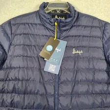 Slumberjack Down Puffer Jacket Mens Large Navy Blue 800 Fill Zip Pockets Outdoor