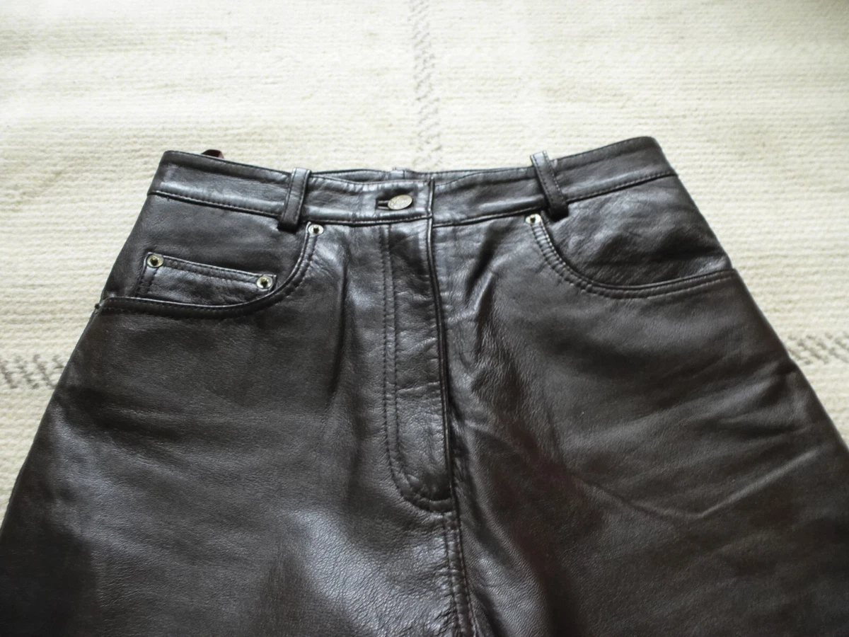 ladies HUDSON LEATHER CO BROWN LEATHER 5 POCKET JEANS SIZE 28