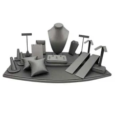 18 Piece Steel Grey Leatherette Jewelry Display Set Organizer
