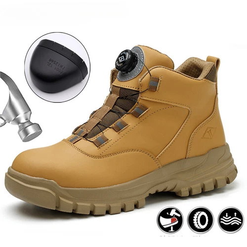 Work Safety Boots Steel Toe Shoes Men's Rotating Buttons Protective Shoes - Picture 2 of 29