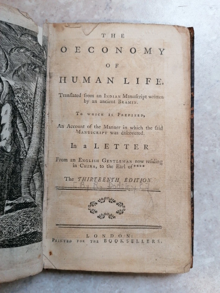 THE OECONOMY OF HUMAN LIFE INDIAN MANUSCRIPT - ANCIENT BRAMIN LETTER CHINA  1775 - Image 2 of 4