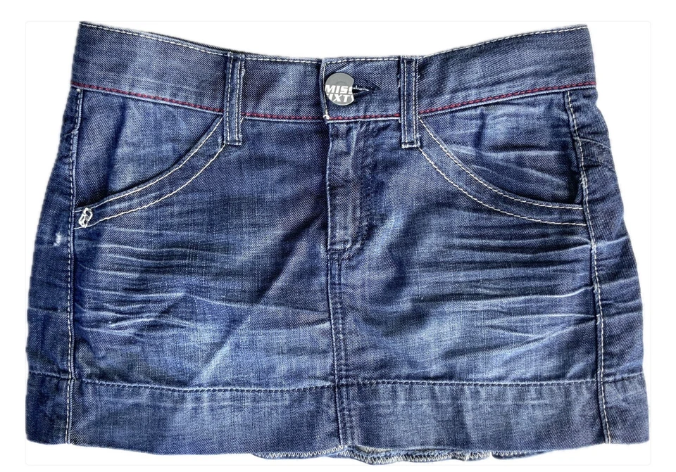 Mini-saia jeans vintage Archive Y2K Miss Sixty micro babados pequenos - Imagem 2 de 4
