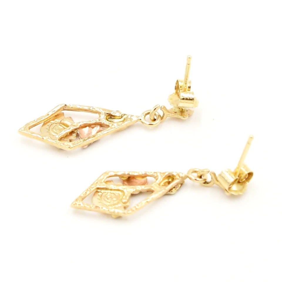 14k Tri Color Gold Harley Davidson Motor Cycles Dangle/Drop Earrings - Image 2 of 4