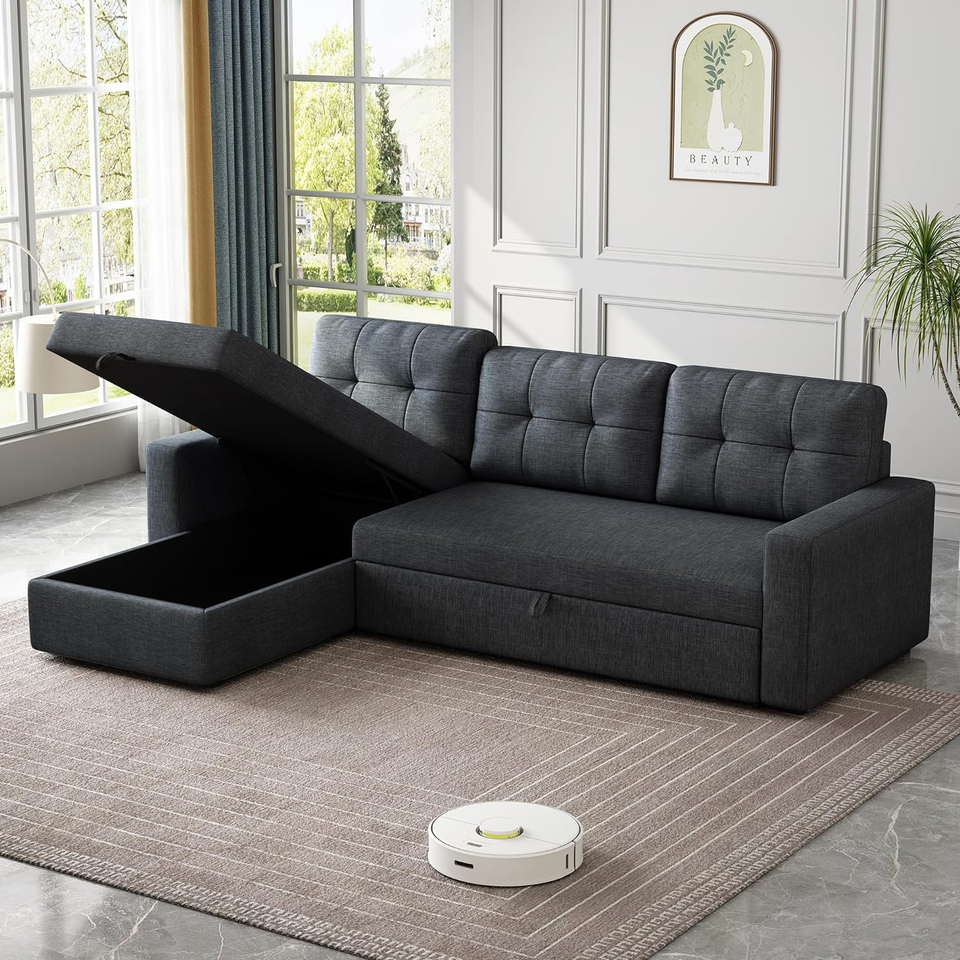 81.5" Sectional Sleeper Sofa with Storage Chaise, L Shaped Pull Out