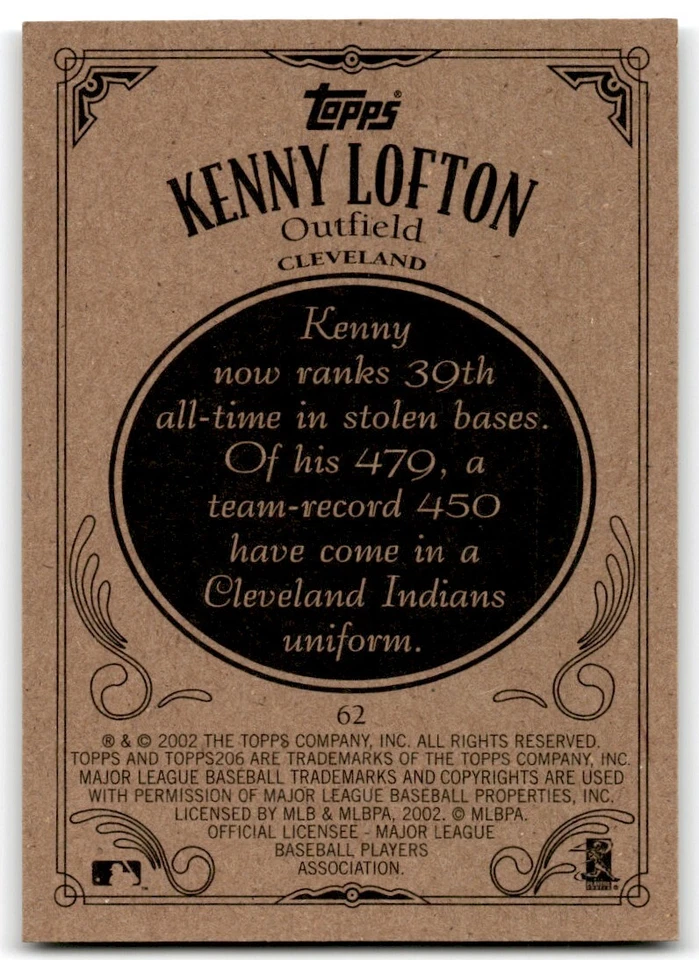 2002 TOPPS 206 KENNY LOFTON CLEVELAND INDIANS #62 - Image 2 of 2