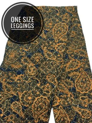 LuLaRoe Leggings OS One Size Orange Paisley on Navy 2-10 NWT