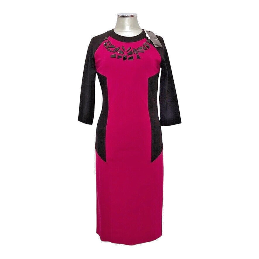 Byblos Mujer Estuche Vestido Manga Larga Fucsia Negro Noble Jersey Nuevo Etikett
