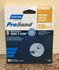 Norton 68358 ProSand 5” Hook & Loop A975 Sanding Disc 220 Grit Very Fine 10 Pk