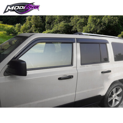 4-Piece Slim Window Vent Visors For 2007-2018 Jeep Patriot - Smoke Tinted Rain Guards (No-Drill Tape-On)