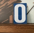 Vintage Chevron Double Sided Metal Gas Station Numbers 0 & 1 White Blue Graphic