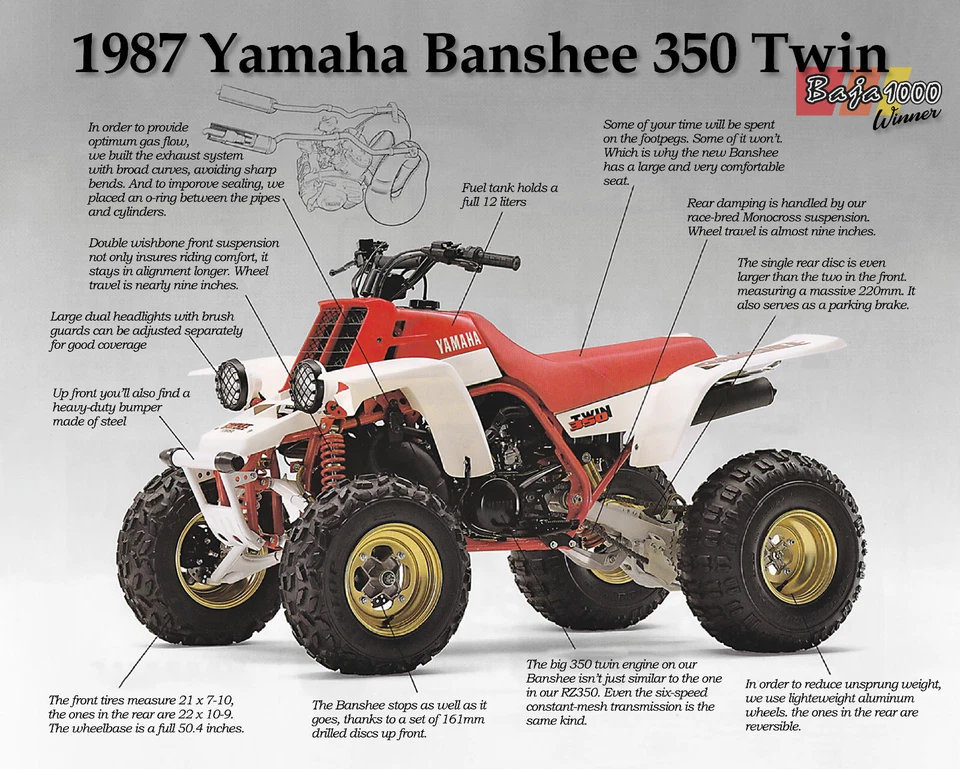 1987 Yamaha Banshee YFZ 350 Twin 2 Stroke OEM Flyer Brochure Ad Banner Poster
