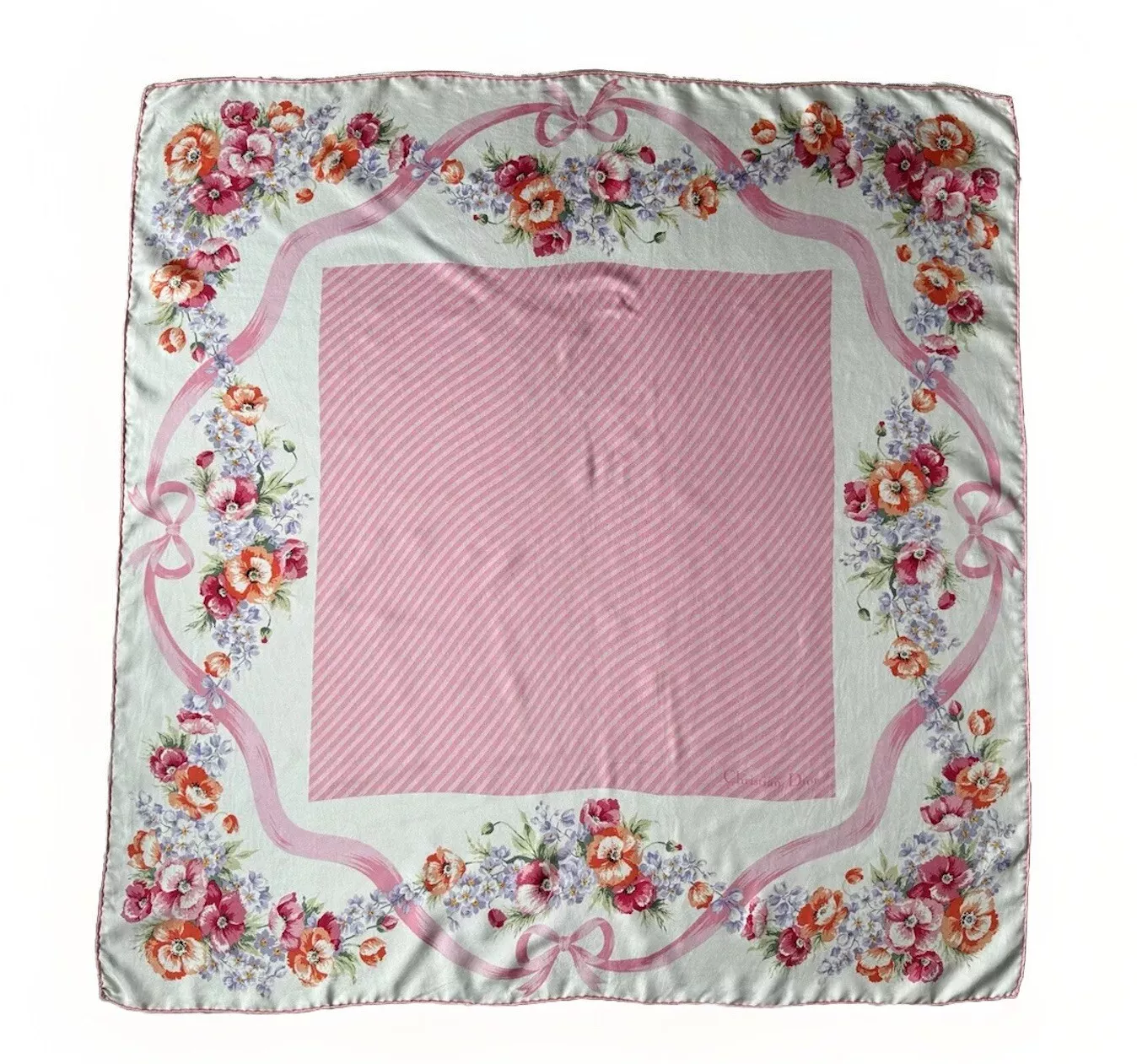 Christian Dior foulard en soie fleurs rose fleuri vintage AUTH
