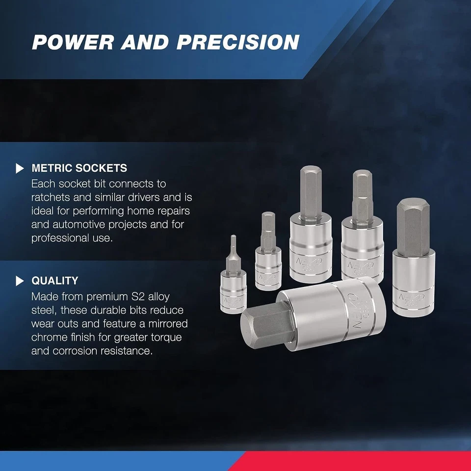 NEIKO 10074A Metric Hex Bit Socket Set | 13-Piece Set | S2 and Cr-V Steel | 1/4- - Image 2 of 4
