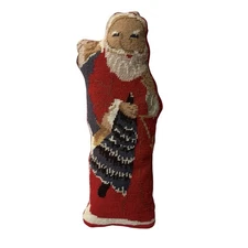Vintage Needlepoint Standing Santa Pillow 15”  Door Stopper Velvet Back