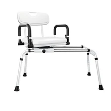 360° Sliding Shower Chair Tub Transfer with Swivel Seat, Height Adjustable, P...