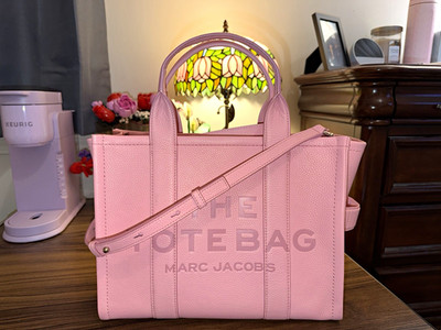 Marc Jacobs The Tote Bag Pink Medium Zip Logo Tote Top Handle Detachable Strap