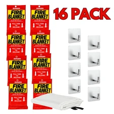 Emergency Fire Blanket W/Hook, For Home & Kitchen, Fire pits, BBQ - 16 Pack