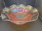Vtg Jeanette Carnival Glass Iris & Herringbone Marigold Ruffle Edge Serving Bowl