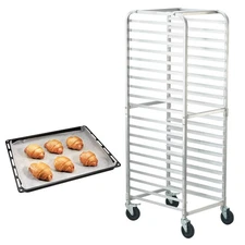 20 Sheet Commercial Bun Pan Rack Kitchen Aluminum Baking Racks Brake Wheel