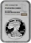 1991 S S$1 Proof Silver American Eagle Dollar NGC Graded PF 69 Ultra Cameo