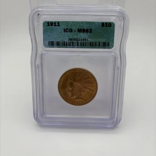 1911 $10 US Indian Head Gold Eagle Coin - ICG-MS62 - Collectors!