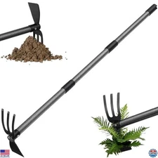 2-in-1 Heavy Duty Garden Hoe Tool, Adjustable Long Handle Weeding Cultivator