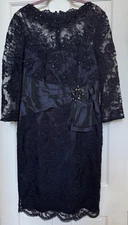 Teri Jon Navy Sequin Lace Gown Dress Mother Bride Groom Cocktail Formal Size 14