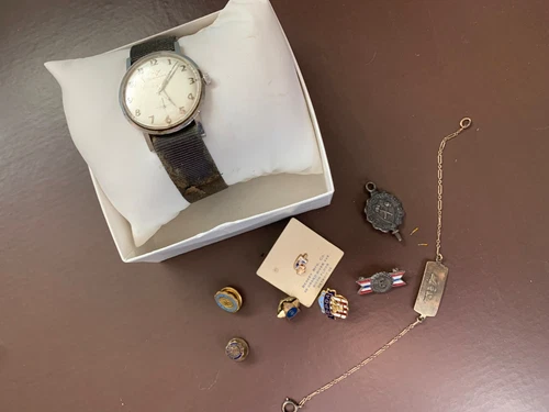 Lot WW2 Military Pins Wittnauer watch Sweetheart bracelet Mixed WWII