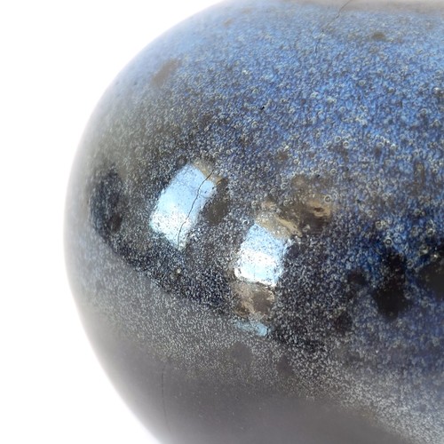 Yvon Le Douget Signed Blue-Black Enameled Sandstone Ball Vase - Contemporary - Picture 13 of 17
