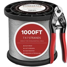 1000FT Stainless Steel Cable Kit for 1/8" 7x7 With Cutter, Silver 
