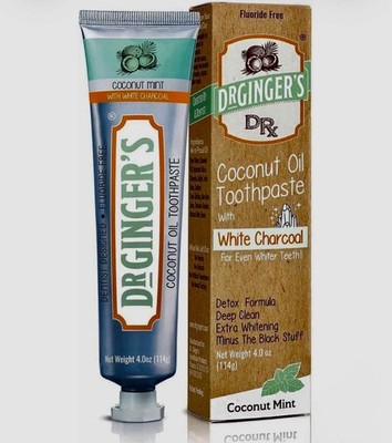 Dr Ginger's White Charcoal Toothpaste - 4oz Coconut Mint Organic Whitening Paste