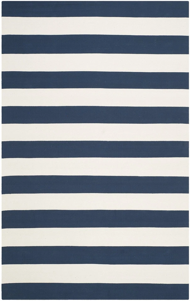 Montauk Collection Area Rug - 5' x 8', Navy & Ivory, Handmade Flatweave Cotto... - Image 2 of 4