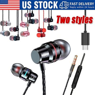 HIFI Bass Stereo Wired Earbuds Headset In-Ear Earphone Headphone MIC 3.5mm USB-C