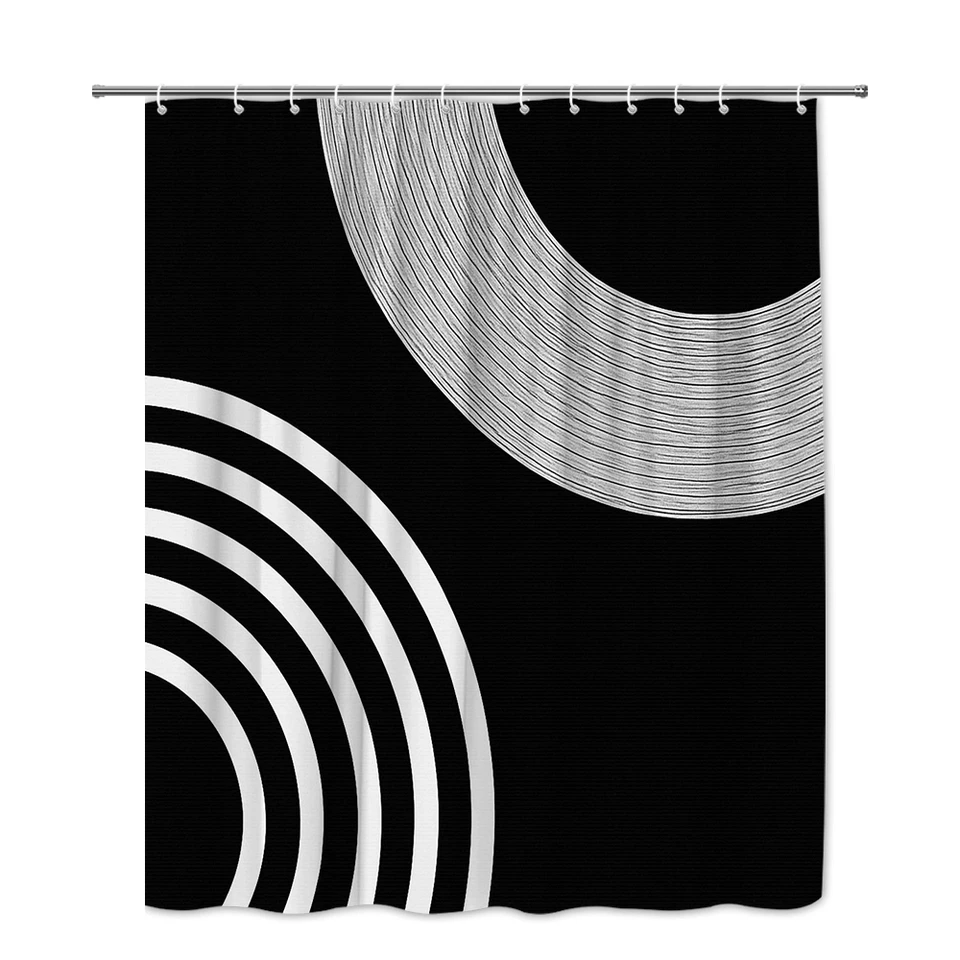 Modern Black and White Circles Shower Curtain - Stylish Bathroom Decor - Image 2 of 4