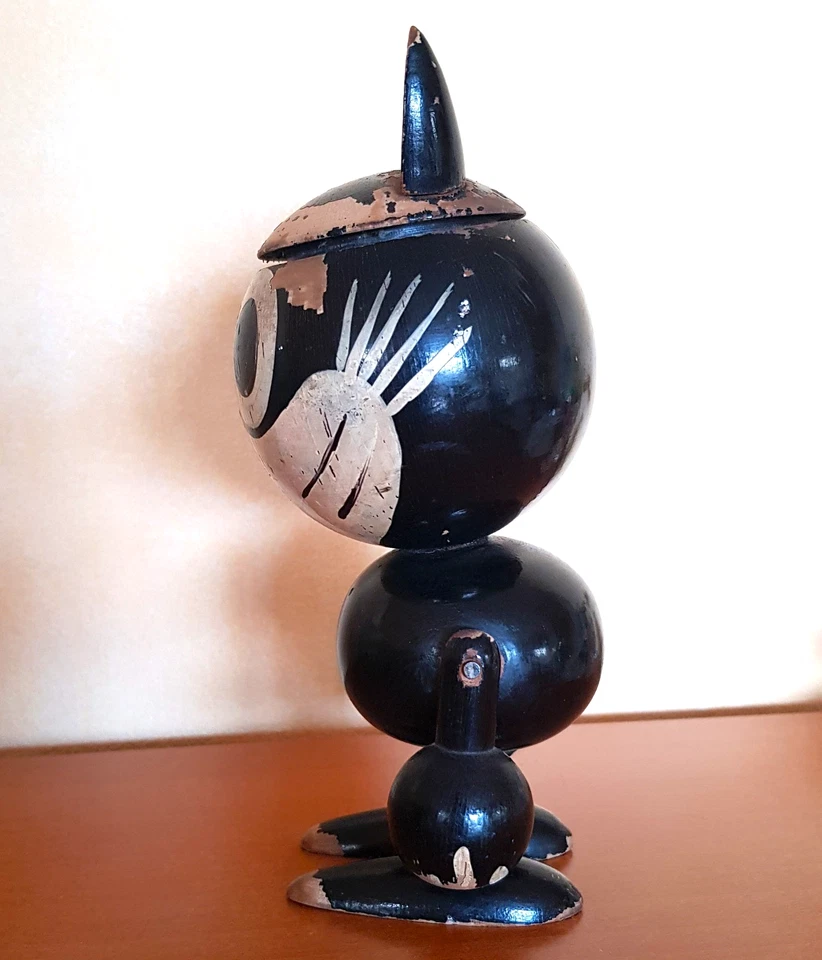 Ancienne tirelire FELIX LE CHAT en bois peint verni années 1930 Très RARE ! - Photo 2/4