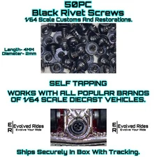 50PC Short Rivet Screw Self Tap Black For 1/64 Scale Customs Restorations