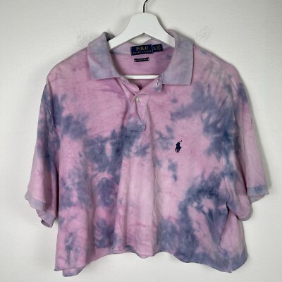 Polo Ralph Lauren Shirt Womens X Large Pink Tie Dye Cut Off Crop