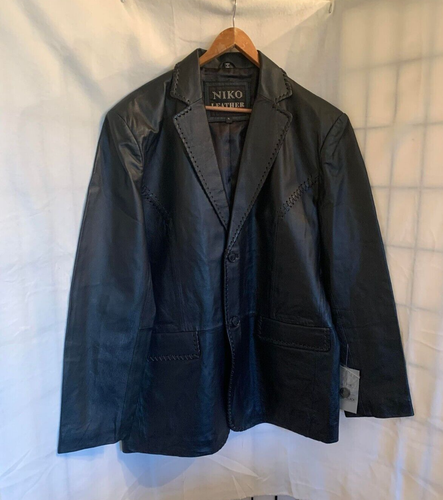 NWT Niko Men's Black Leather Blazer Jacket Size XL - Picture 2 of 10