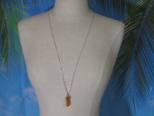Necklace with a Hexagonal Natural Gemstone Healing Pendant Tiger Eye 30"