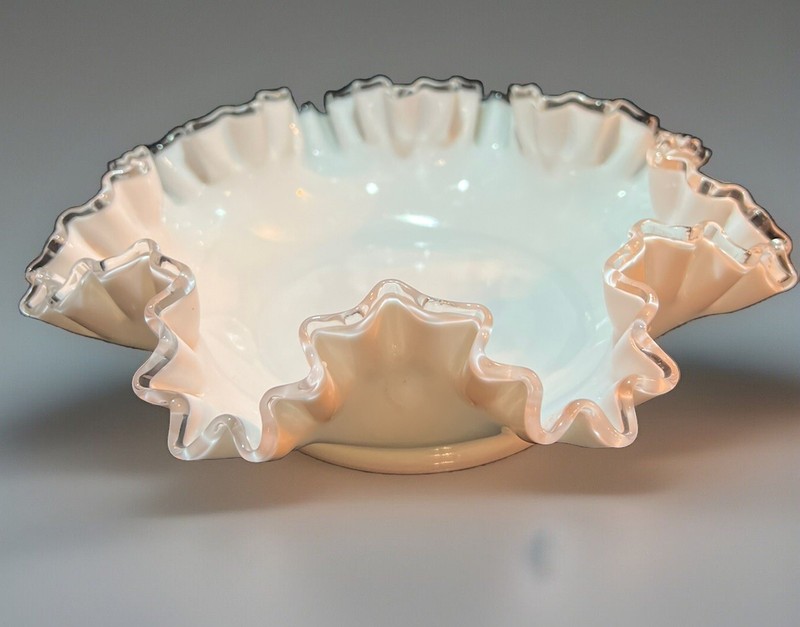 Vintage Fenton Ruffled Silver Crest Large Dish Milk Glass Classic