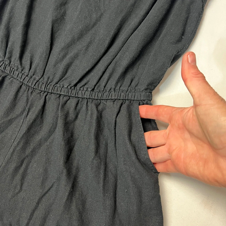 Antiguo Mono Negro Informal Sin Mangas Mezcla Lino Azul Marino Negro Talla Mediana Alto Foto 4 de 4