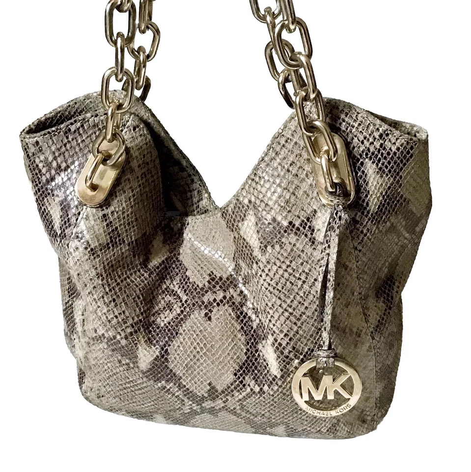 Bolsa Michael Kors falsa réptil cobra hobo ombro desleixado bronzeado logotipo charme MK