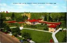 Postcard Sutters Fort And St Francis Church Sacramento CA 546