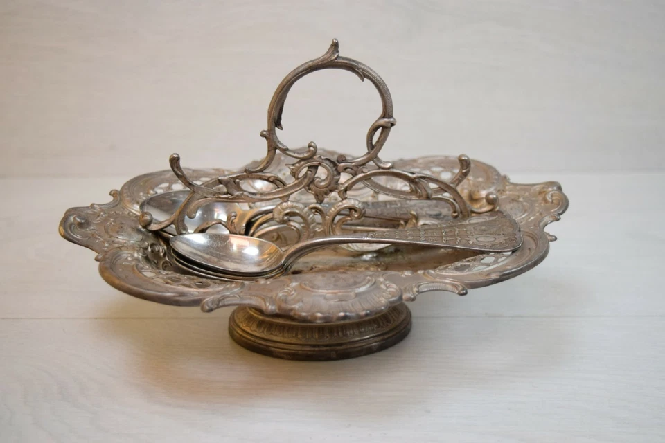 Antigua cesta de frutas alemana WMF chapada en plata para plato de mesa Foto 4 de 4