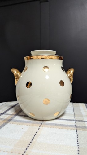 Vintage Halls Superior Keksdose weiß mit goldenen Tupfen #1566
