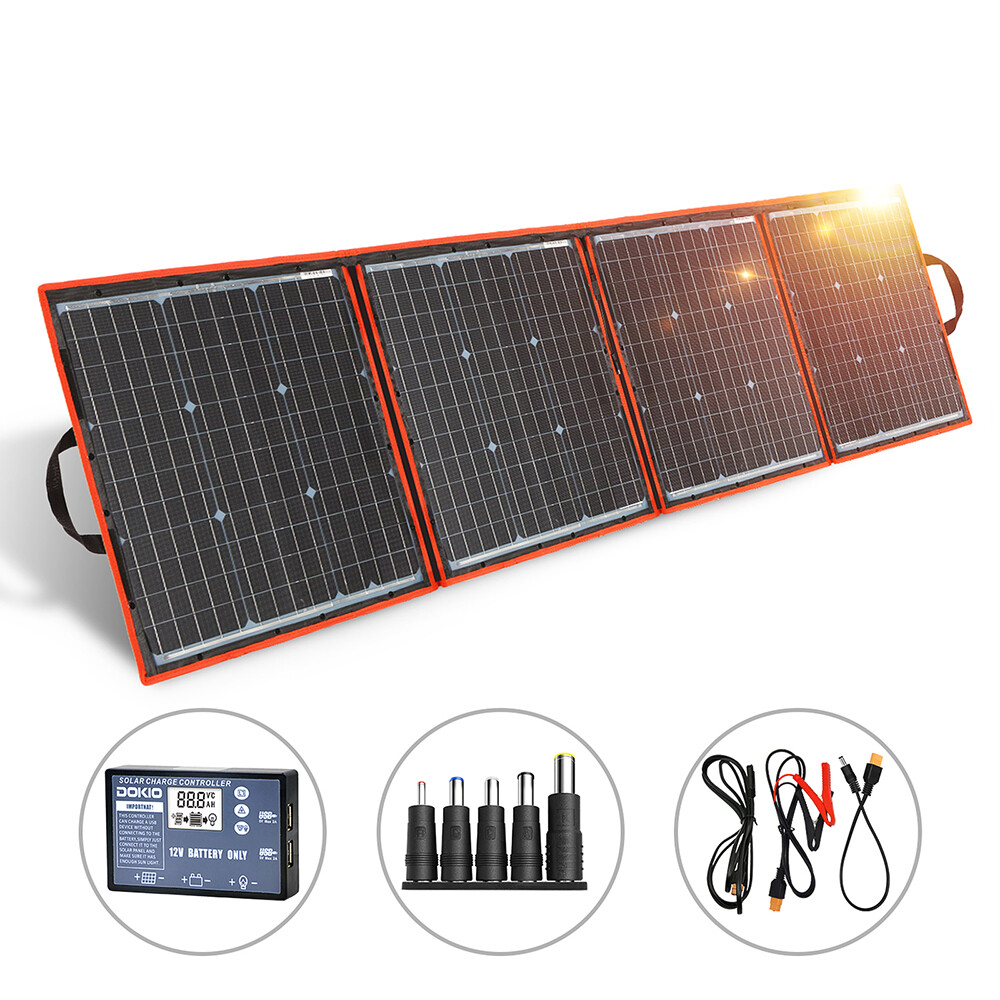 Panneau Solaire Portable Dokio – 100/200/300W, Pliable, Pour Camping Et VR, Rouge