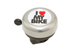 ALTALINE 55MM LONG BOLT-ON ALLOY BICYCLE SILVER I LOVE MY BIKE BELL.